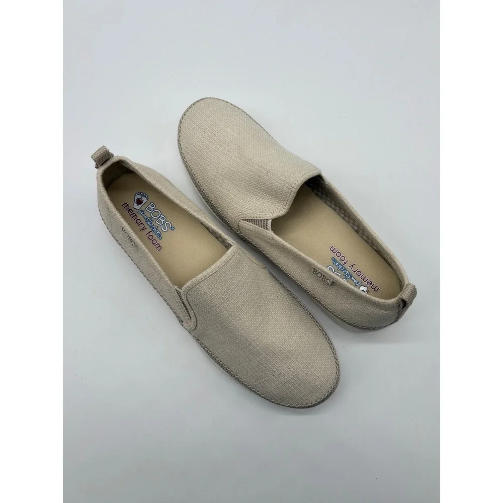 BOBS from Skechers Slip On Shoes Womens 7.5 Beige Excellent Memory Foam Flats